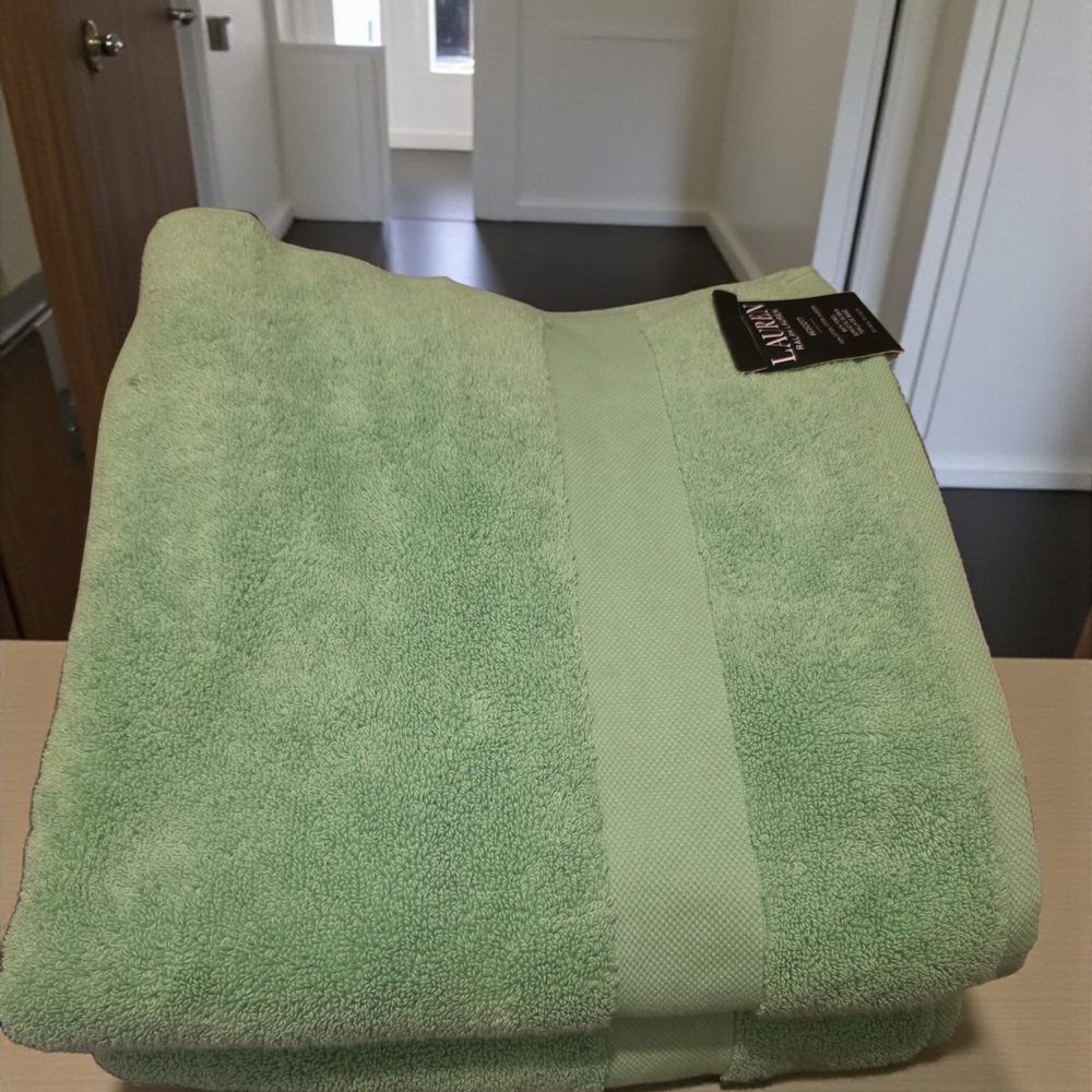 Ralph Lauren Wescott Green 2 Bath Towels Set 30 X 56